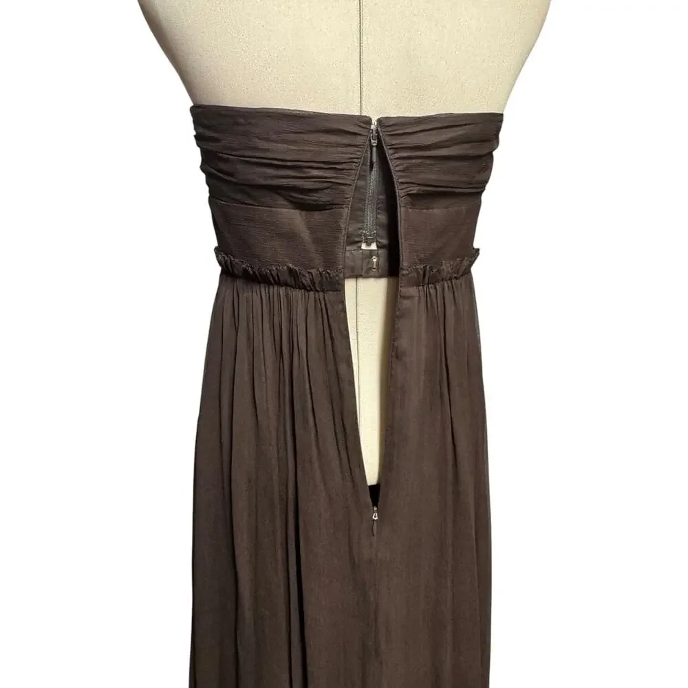J.Crew Silk Chiffon Whitney Strapless Gown Dress Espresso Brown 6